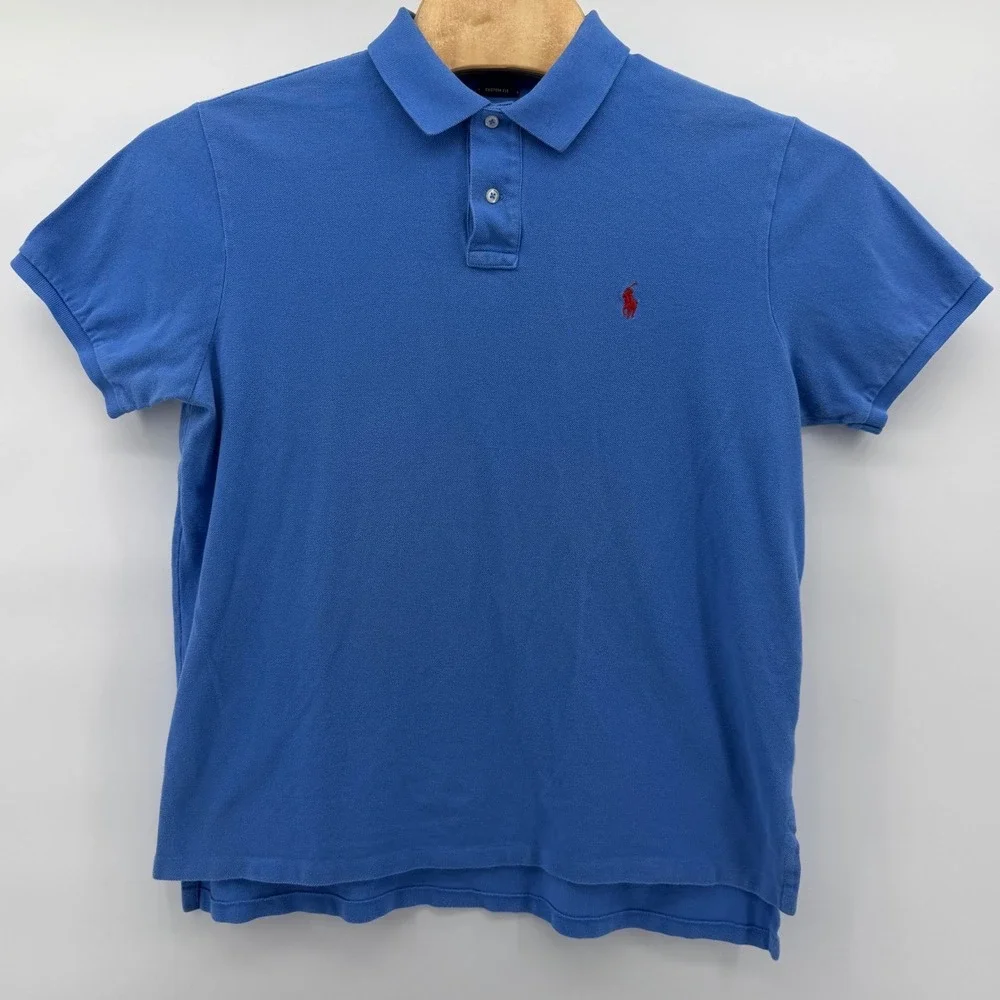 Polo Ralph Lauren Polo Shirt Mens XL‎ Blue Custom Fit Short Sleeve Red Pony Logo